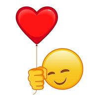 Smiling face with laughing eyes with red heart baloon Large size of yellow emoji vector