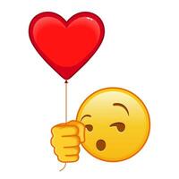 Grinning flirting face with red heart baloon Large size of yellow emoji smile vector