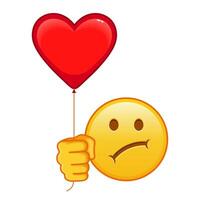 Sad face with red heart baloon Large size of yellow emoji smile vector