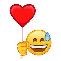 Smiling face in cold sweat with open mouth with red heart baloon vector