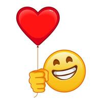 Grinning face with laughing eyes with red heart baloon Large size of yellow emoji vector