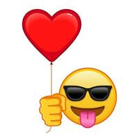 Face with tongue and sunglasses with red heart baloon Large size of yellow emoji smile vector