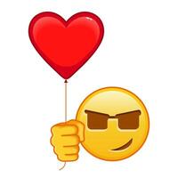 Smiling face in sunglasses with red heart baloon Large size of yellow emoji smile vector
