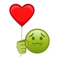 Nauseated face with red heart baloon Large size of green emoji vector