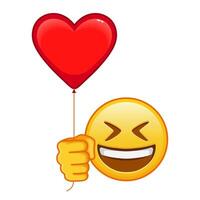 Smiling face with open mouth and tightly closed eyes with red heart baloon vector