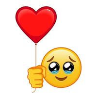 Happy face with tears with red heart baloon Large size of yellow emoji vector