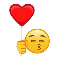 Kissing face with closed eyes with red heart baloon Large size of yellow emoji smile vector