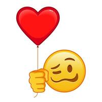 Woozy face with red heart baloon Large size of yellow emoji smile vector
