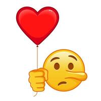 Lying face with red heart baloon Large size of yellow emoji smile vector