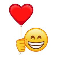 Grinning face with laughing eyes with red heart baloon Large size of emoji smile vector