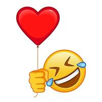 Rolling on the floor laughing with red heart baloon Large size of yellow emoji smile vector