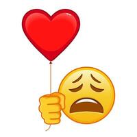 Tired face with red heart baloon Large size of yellow emoji vector