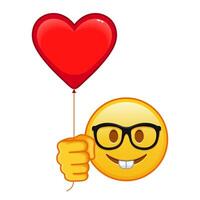 Nerd face with red heart baloon Large size of yellow emoji smile vector