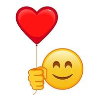 Smiling face with laughing eyes with red heart baloon Large size of yellow emoji smile vector