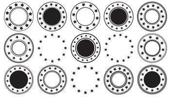 Round badges with stars for premium quality items. Stars in the circle stickers set isolated on white background. vector