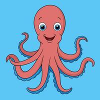 A Happy Cartoon Octopus with Eight Tentacles and Big Eyes vector