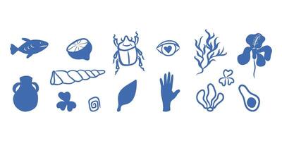 Mediterranean sea clipart, mediterranean blue colored doodles vector