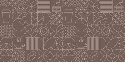 Elegant Coffee-Themed Outline Pattern with Geometric Elements. Can be used for design of cover, packaging, menu, background, cafe wall, coffee shop, banners. vector