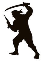 black icon of pirate with sword on white background vector