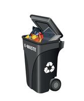 Recycling bin for electronic waste with black trash on white background vector
