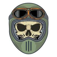 skull in green racing helmet with glasses front view on white background vector