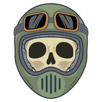 Human skull in green racing helmet with glasses front view isolated on white background vector