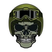 skull in green army helmet with glasses front view on white background vector