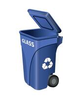 waste container for glass waste with open lid blue on white background vector