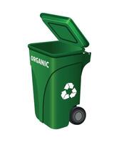 waste container for organic waste with open lid green color on white background vector