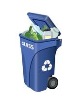 waste bin for glass waste with trash lid blue on white background vector