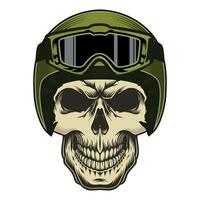 skull in green helmet with glasses front view on white background vector