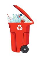 waste container for plastic red color on white background vector