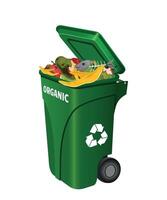 trash container for organic waste with garbage lid green color on white background vector