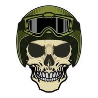 Human skull in green helmet with glasses front view isolated on white background vector
