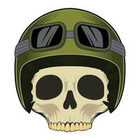 Human skull in green helmet with glasses front view isolated vector