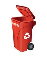 waste container for plastic waste with open lid red color on white background vector