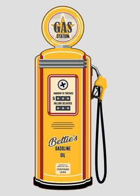 yellow retro petrol column on white background