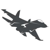 black icon of military aircraft attack fighter jet on white background vector