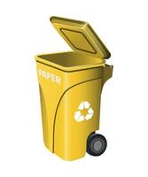 waste container for paper waste with open lid yellow color on white background vector
