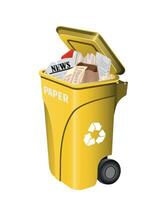 waste bin for paper waste with yellow garbage on white background vector