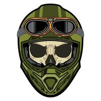 skull in green helmet with glasses on white background vector