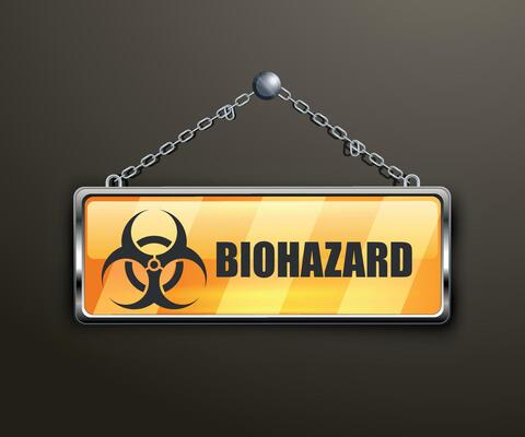 yellow sign with the inscription biohazard on a white background