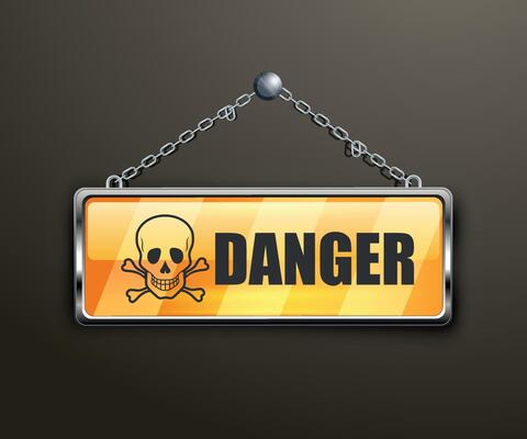 yellow sign with the inscription danger on a white background