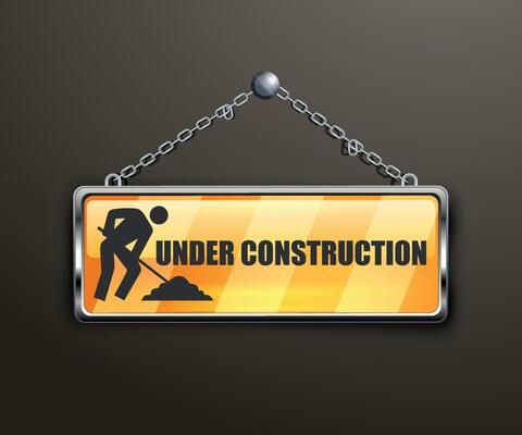 yellow sign with the inscription under construction on a white background