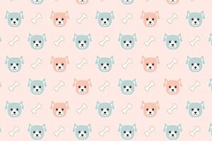 A pattern with dogs and bones on a pink background vector