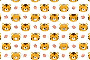 A pattern with a tiger face and flowers vector