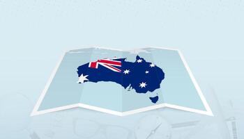 Map of Australia with the flag of Australia in the contour of the map on a trip abstract backdrop. vector