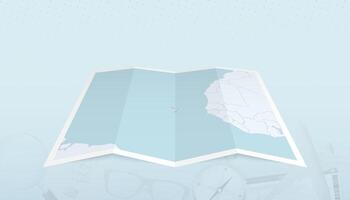 Map of Cape Verde with the flag of Cape Verde in the contour of the map on a trip abstract backdrop. vector