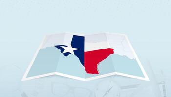 Map of Texas with the flag of Texas in the contour of the map on a trip abstract backdrop. vector
