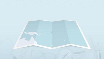 Map of Nauru with the flag of Nauru in the contour of the map on a trip abstract backdrop. vector